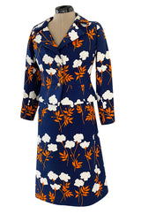 Spring 1973 Givenchy Haute Couture Lovely Long Stem Floral Print Dress & Jacket Set