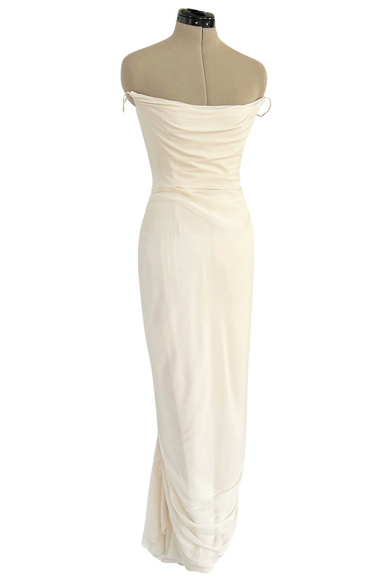 Beautiful 2001 Richard Tyler Ivory Silk Chiffon Corset Dress w Gathere Shrimpton Couture Beautiful 2001 Richard Tyler Ivory Silk Chiffon Corset Dress w Gathere Shrimpton Couture