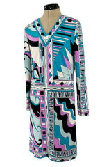 Prettiest 1970s Paganne Pink & Turquoise Printed Jersey Simple Shift Dress