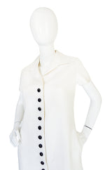 1960s White Linen Black Button Norman Norell Dress