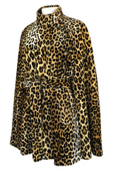 1960s Unlabeled Leopard Printed Faux Fur Velveteen Belted Cape