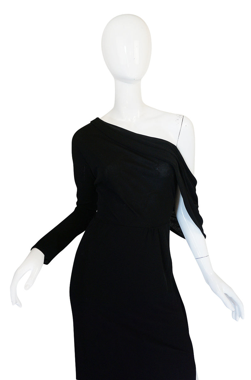 1970s One Shoulder Black Jersey John Anthony Dress