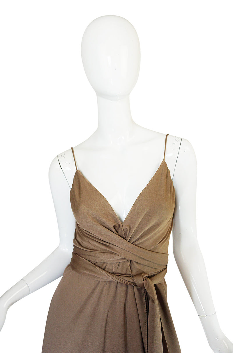 1970s Stephen Burrows  Slinky Taupe Jersey Wrap Dress