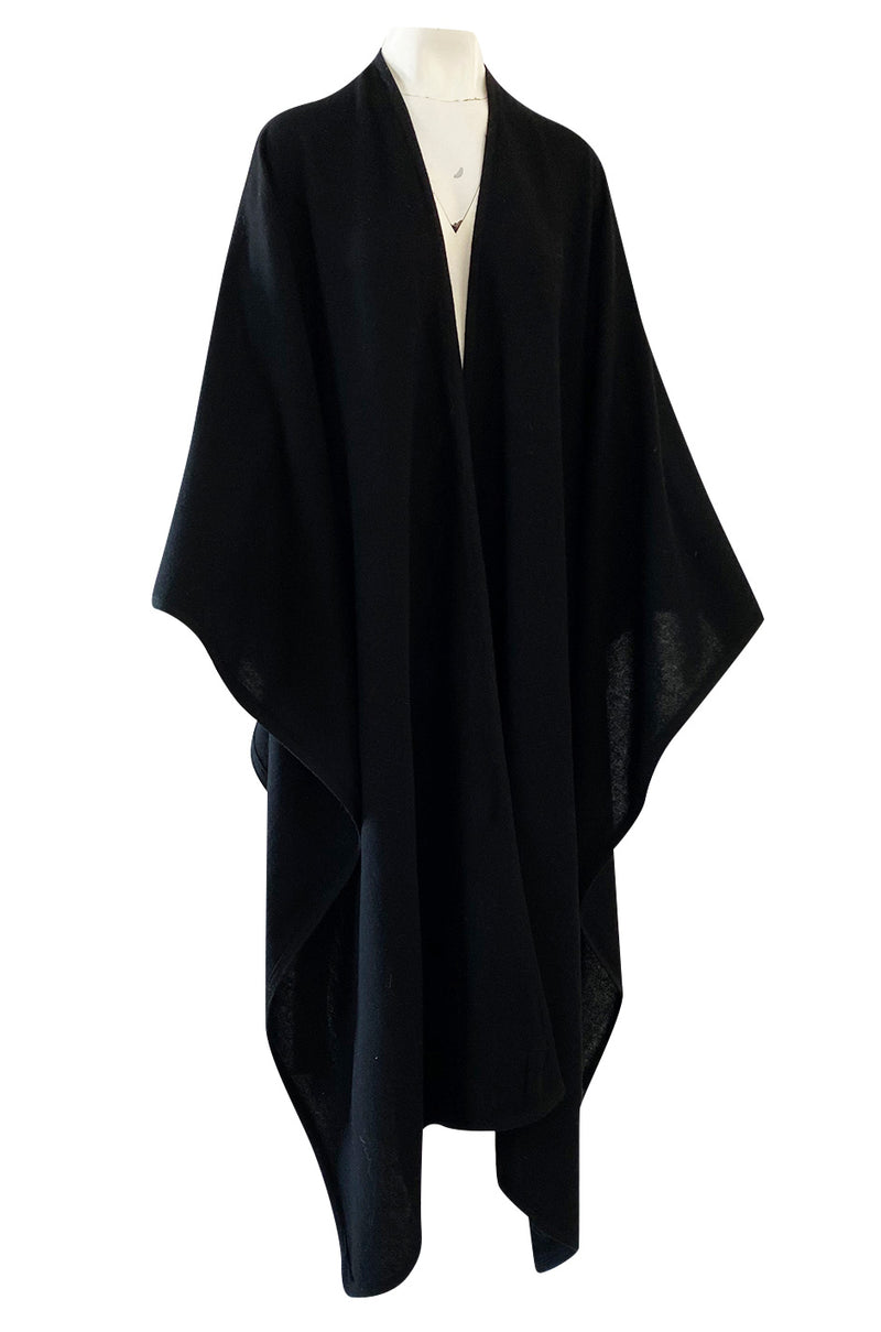 1982 Yves Saint Laurent Fine Black Wool & Braided Edge Minimalist Easy to Wear Poncho Cape