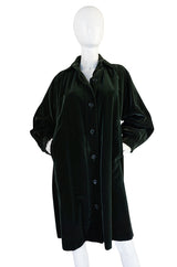 1970s Bottle Green Yves Saint Laurent Velvet Smock Coat