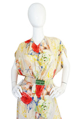 1930s Bias Cut Beautiful Floral Print Silk Flapper Gown