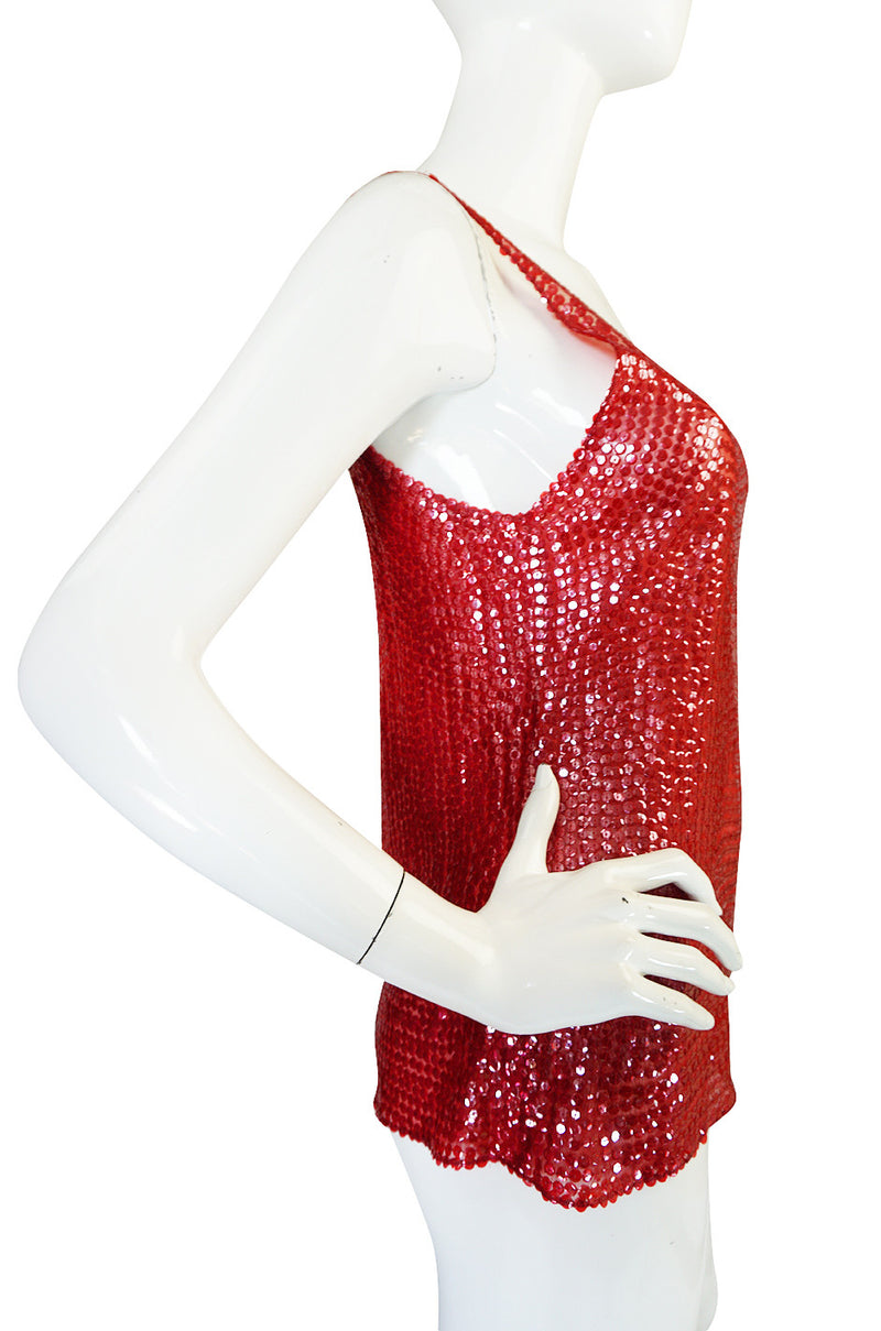 c. 1979 Unlabeled Halston Red Sequin Covered Tank Top