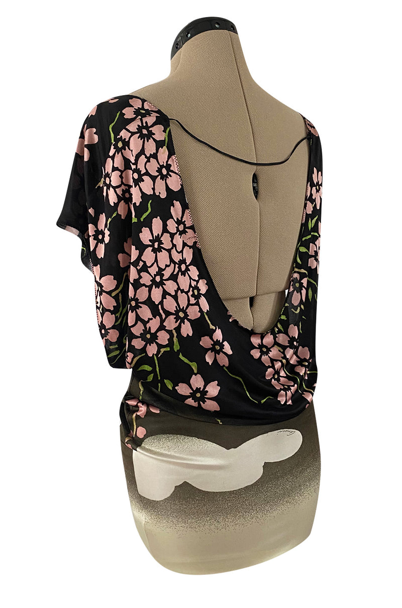 Iconic Spring 2003 Gucci by Tom Ford Runway Cherry Blossom Kimono Mini Dress