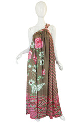 Rare 1970s Yuki Halter Caftan Digital Print Jersey Dress