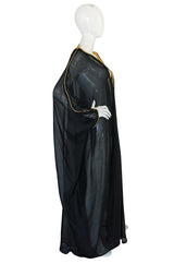 1970s Black Caftan w Gold Thread Embroidered Trim & Edging