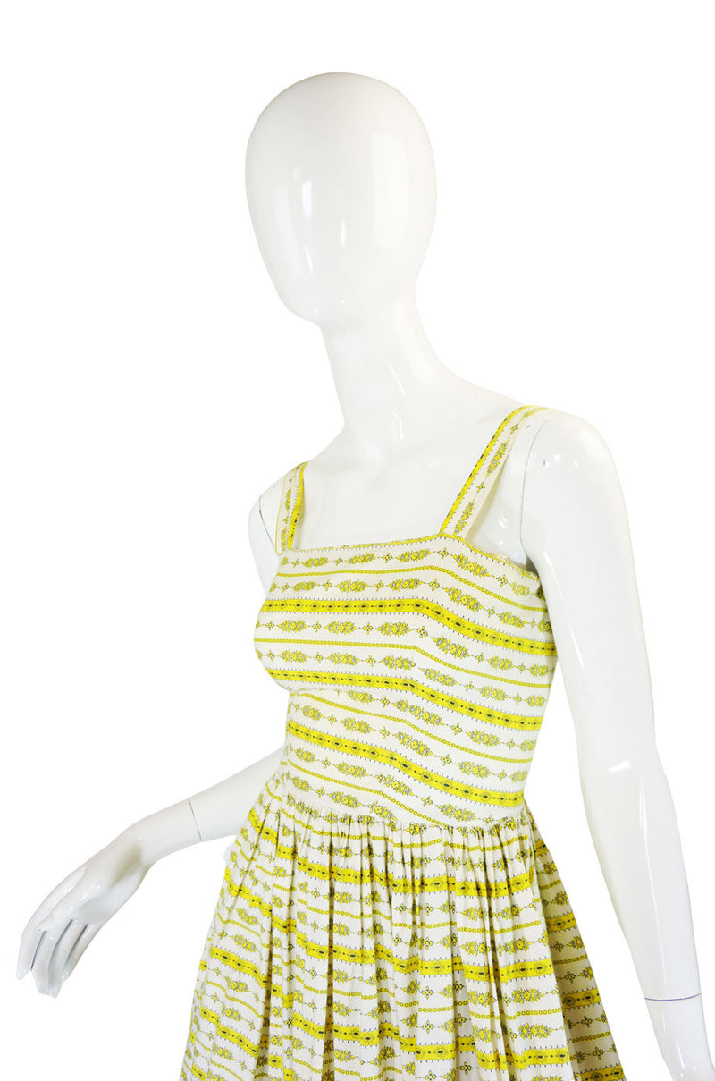 Pretty 1950s Yellow Printed Crisp Cotton Sun Dress