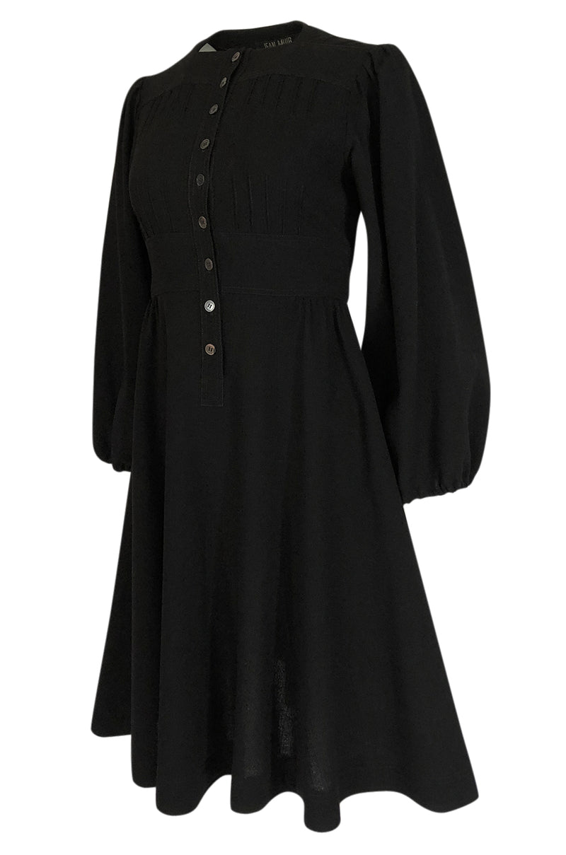 1972 Jean Muir Pin Tuck Detailed Huge Sleeve Black Crepe Dress