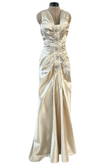 Exceptional Fall 2007 Christian Dior by John Galliano Champagne Silk Satin Dress w Crystal Beading Detail