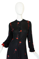 1970s Ann Buck Jersey with Leather Trim Print Dress
