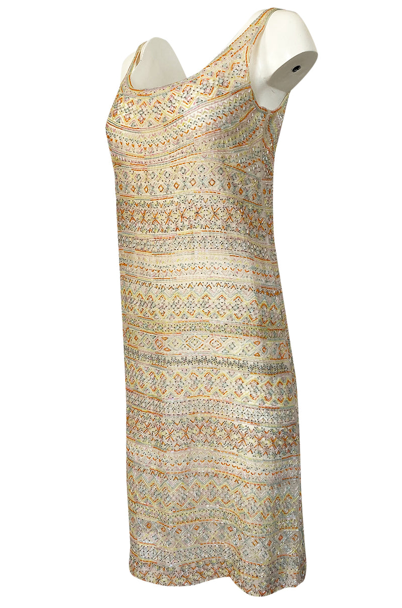 Spring 1981 Halston Couture Runway Hand Beaded Pastel Color Dress Shrimpton Couture Spring 1981 Halston Couture Runway Hand Beaded Pastel Color Dress Shrimpton Couture