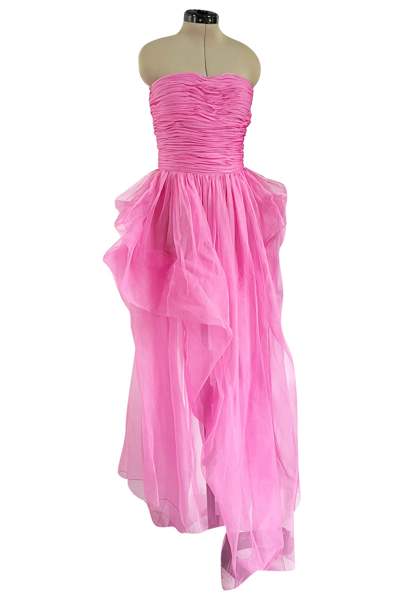 Stunning 2018 Ermanno Scervino Strapless Vibrant Pink Chiffon Dress w Bustle Skirting