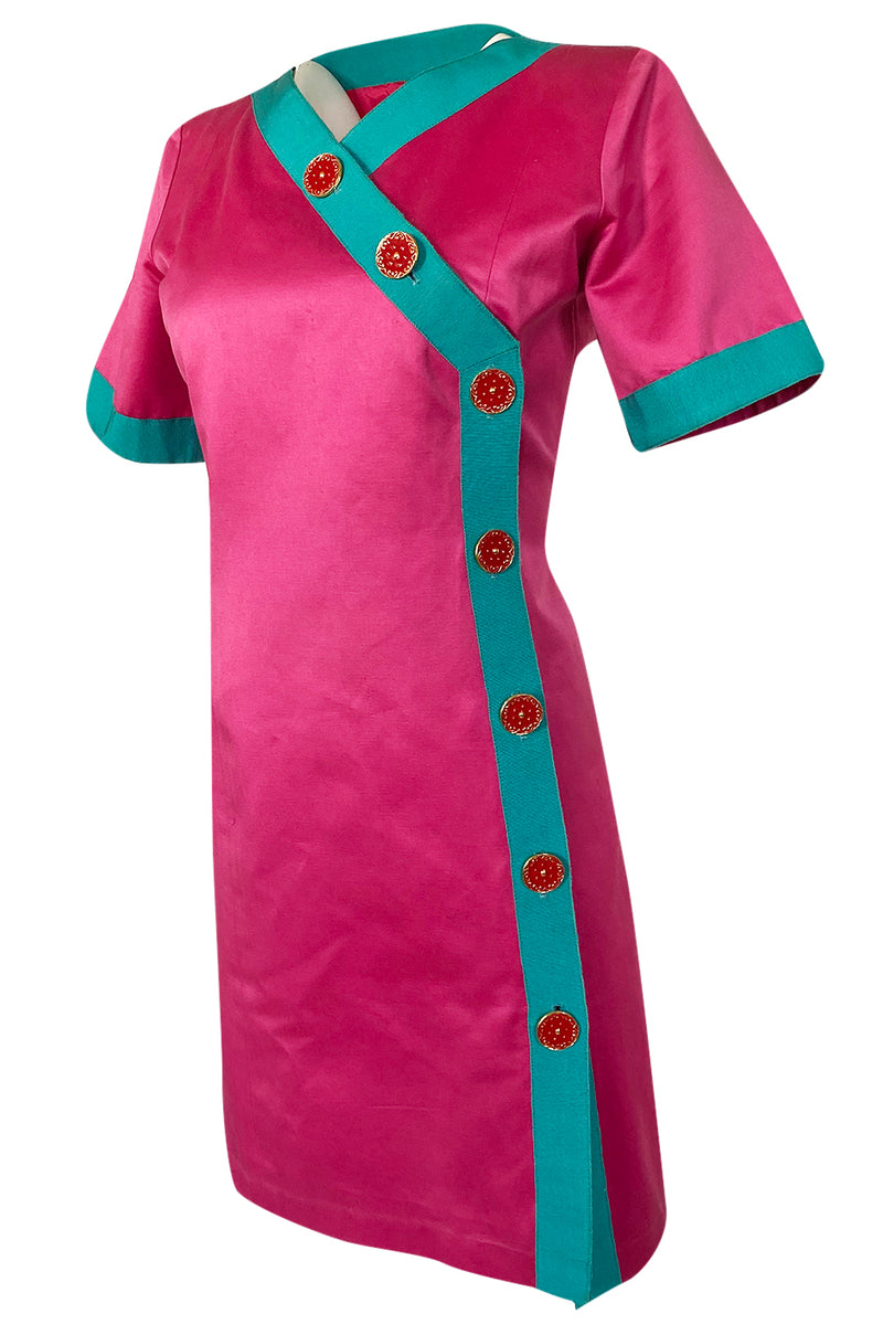 Spring 1993 Yves Saint Laurent Pink & Turquoise Enamel Button Dress