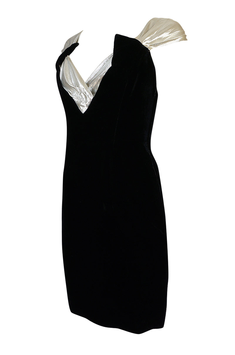 1990s Thierry Mugler Futuristic Silver & Black Velvet Dress