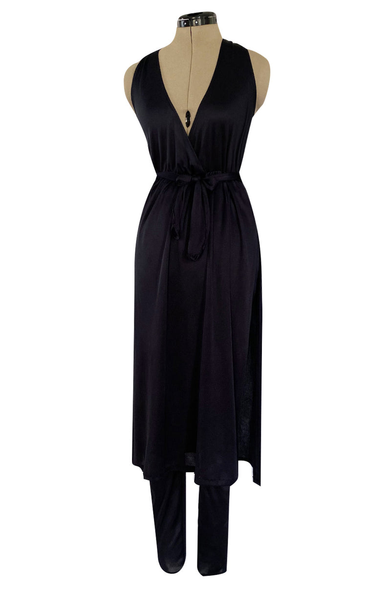 1970s Clobber by Jeff Banks Black Jersey Bare Back Halter Cut Skirted Jumpsuit