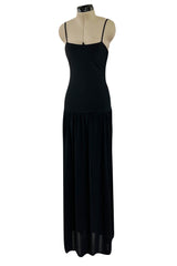 Superb 1980s Christian Dior by Marc Bohan Minimalist Black Jersey Drop Waist Dress