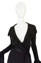 1990s Chocolate Givenchy Wrapped Ruffled Jersey Dress