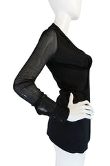 1970s Halston Black Nylon Jersey Sheer Top Cardigan