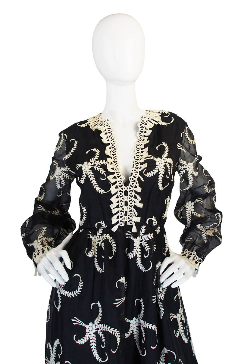 1960s Embroidered Silk Oscar de la Renta Gown