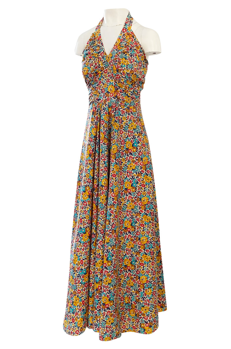 Rare 1970s Annacat Pretty Floral Print Cotton Tie Back Wrap Halter Max Shrimpton Couture Rare 1970s Annacat Pretty Floral Print Cotton Tie Back Wrap Halter Max Shrimpton Couture