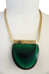 1970s Graduated Green Lanvin Resin and Gold Necklace