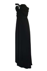 1970s Joy Stevens Black Strapless Jersey Dress w Keyhole