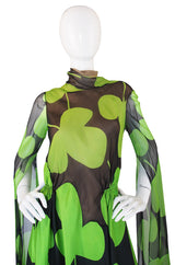 1971 Silk Scarf Sleeve Pauline Trigere Clover Dress