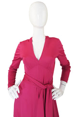 1970s Victor Costa Raspberry Colored Jersey Maxi Dress