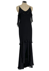 Spring 2004 Yves Saint Laurent by Tom Ford Black Silk Chiffon Dress