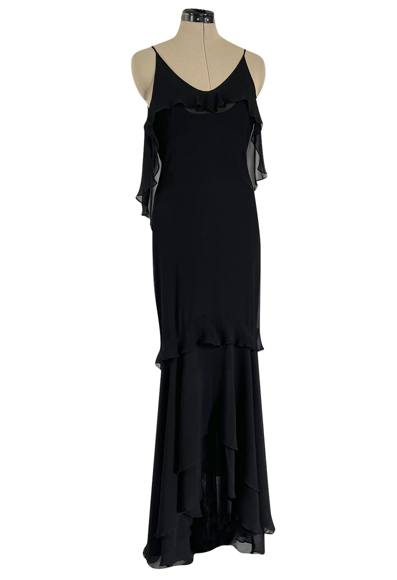 Spring 2004 Yves Saint Laurent by Tom Ford Black Silk Chiffon Dress
