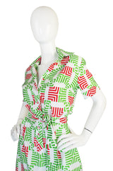 1970s Fun Lanvin Logo Print Shirt Front Dress