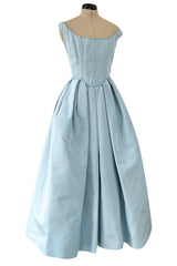 Runway Spring 1994 Balmain by Oscar de La Renta Haute Couture Baby Blue Corset Dress