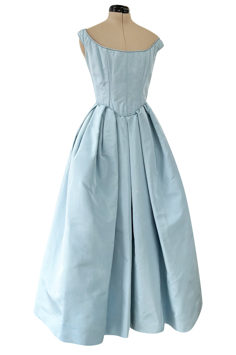Runway Spring 1994 Balmain by Oscar de La Renta Haute Couture Baby Blue Corset Dress
