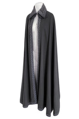 Wonderful 1970s Grey Full Length Wool Cape w Elaborate Braided Edge Detail