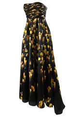 Fall 2008 Oscar De La Renta Strapless Hand Painted Gold & Black Silk Dress