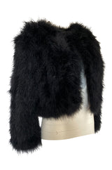 1970s Unlabeled Soft & Fluffy Black Feather Cropped 'Chubby' Jacket