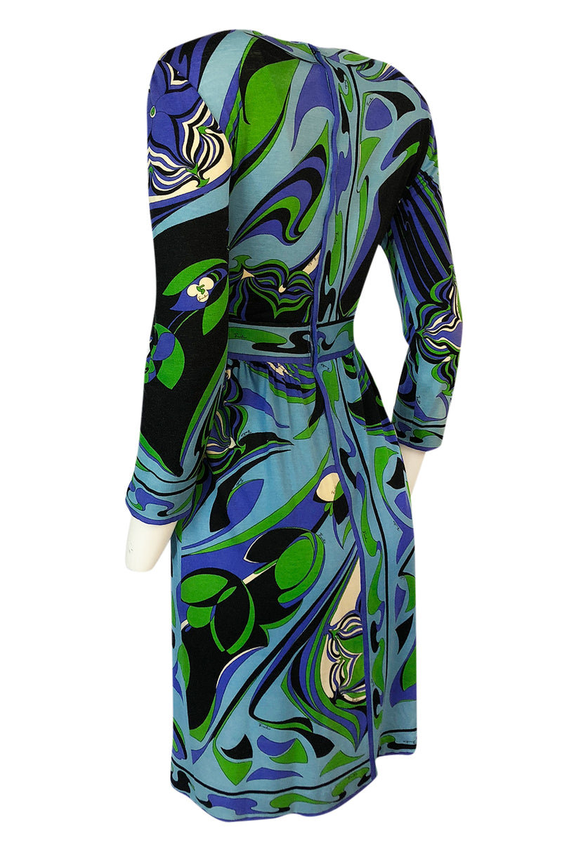 1960s Emilio Pucci Cashmere & Silk Purple & Green Classic Print Dress