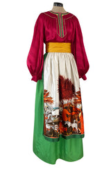 Documented Spring 1977 Emanuel Ungaro Haute Couture Brilliant Silk Skirt & Top Set