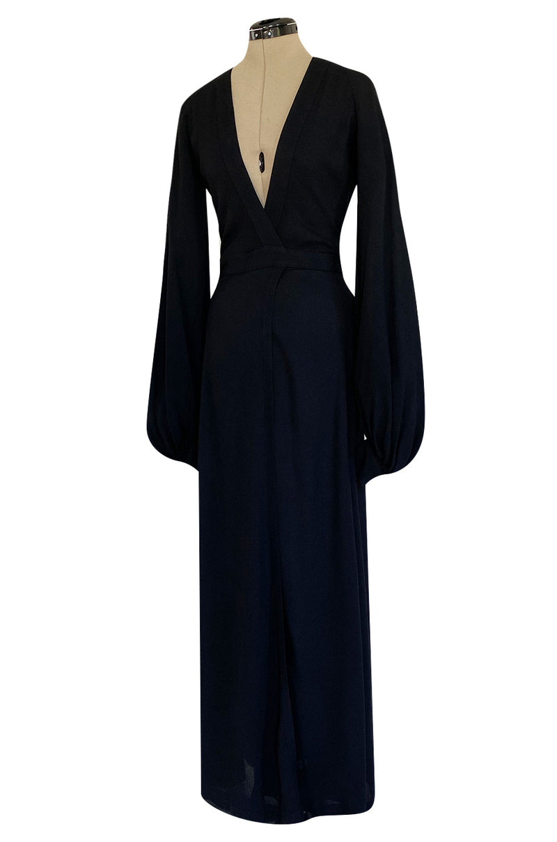 Iconic 1972 Ossie Clark Couture Black Moss Crepe Wrapped Cuddly Dress ...