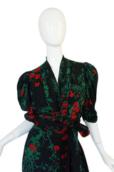 1930s Fashion Originators Guild Blue & Red Floral Silk Dress