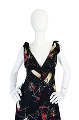 1970s Print Jersey Plunging Wide Leg Jumpsuit
