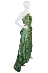 Fall 1988-89 Ungaro Couture Green & Gold Silk Metallic Dress