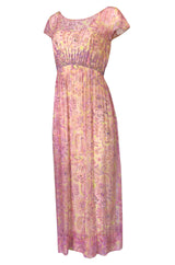 1960s Malcolm Starr Pink & Pale Yellow Silk Chiffon Beaded Dress