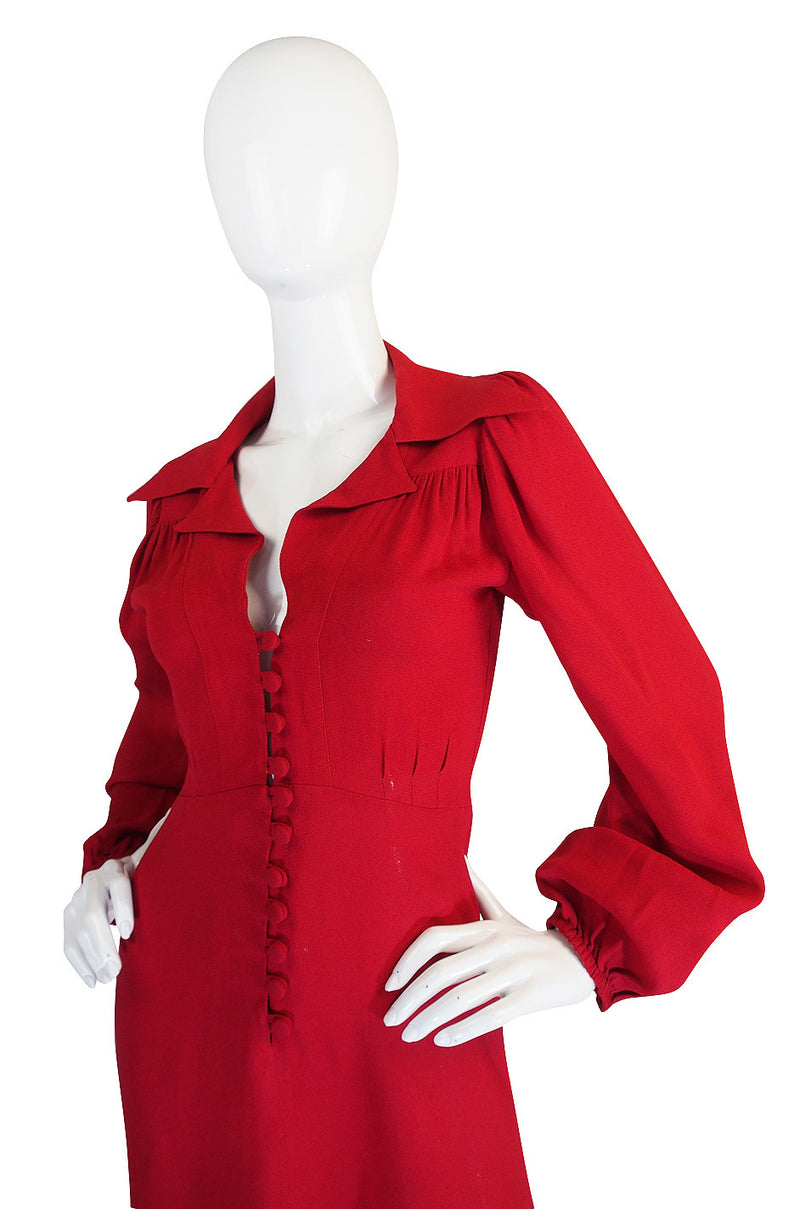 1970s Red Moss Crepe Ossie Clark Mini Dress