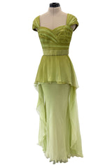 Incredible Spring 2005 Valentino Haute Couture Green Ombre Bias Cut Silk Chiffon Dress w Pleated Bodice