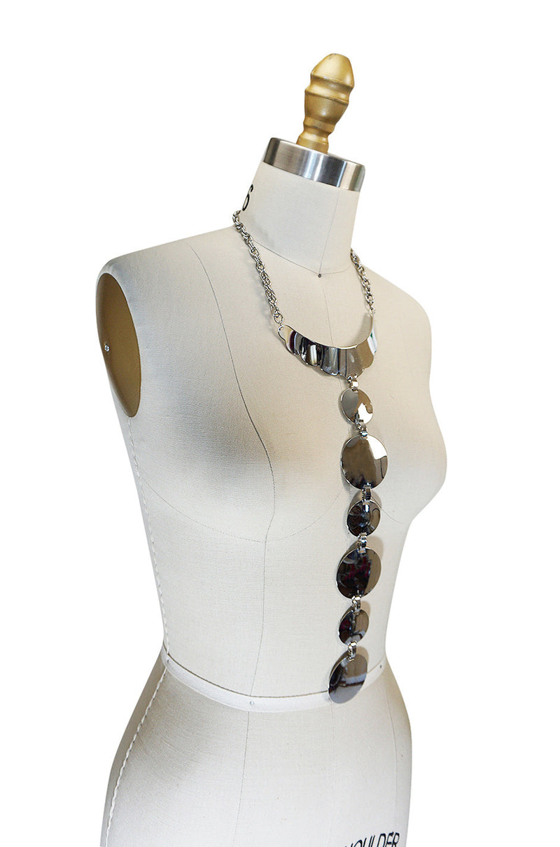 1970s Massive Space Age Silver Disc Pendant Necklace